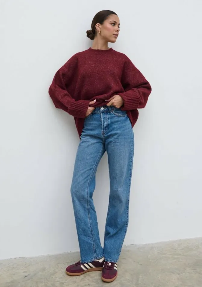 Pretty Lavish Knitwear Women Camille Oversized Borg Knit Jumper Wine
