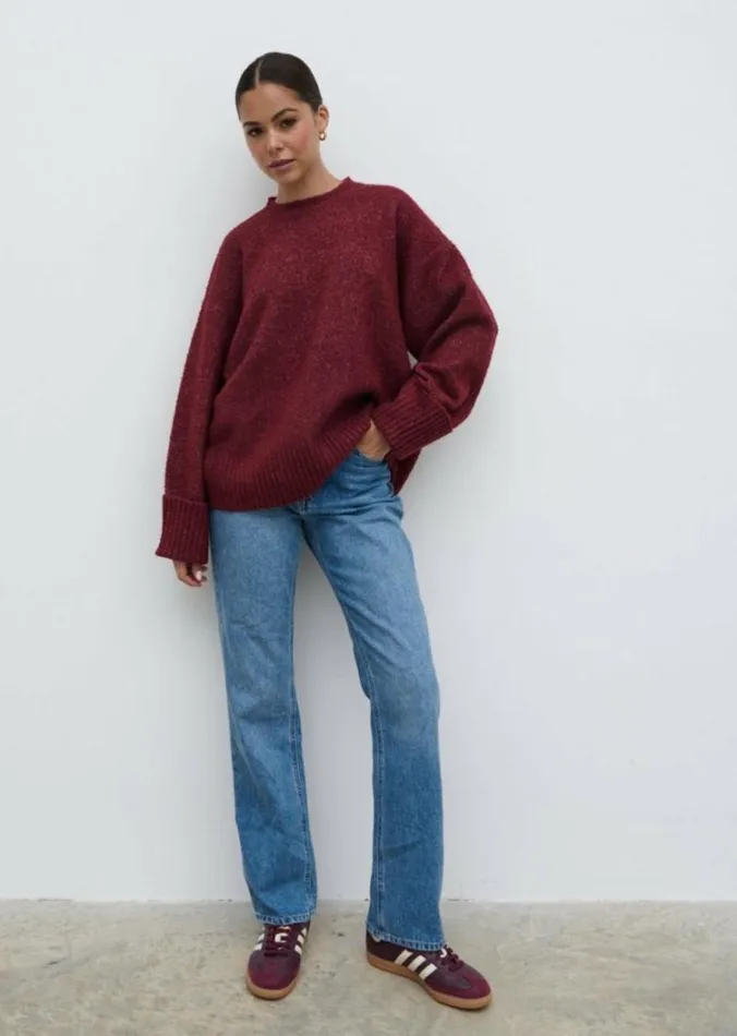 Pretty Lavish Knitwear Women Camille Oversized Borg Knit Jumper Wine