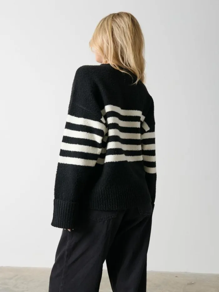 Pretty Lavish Knitwear Women Camille Oversized Striped Borg Jumper Black