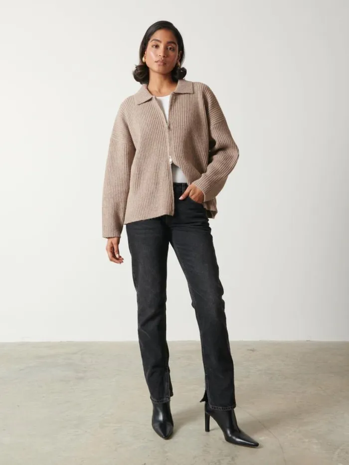Pretty Lavish Knitwear Women Carla Zipped Knit Jumper Brown