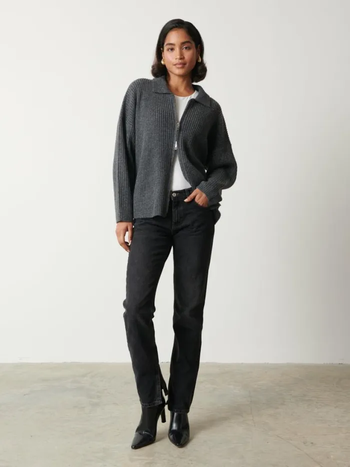 Pretty Lavish Knitwear Women Carla Zipped Knit Jumper Grey