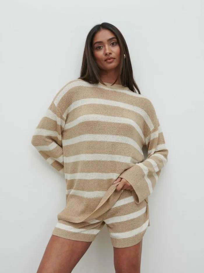 Pretty Lavish Knitwear Women Dakota Stripe Knit Jumper Beige And Cream Stripe