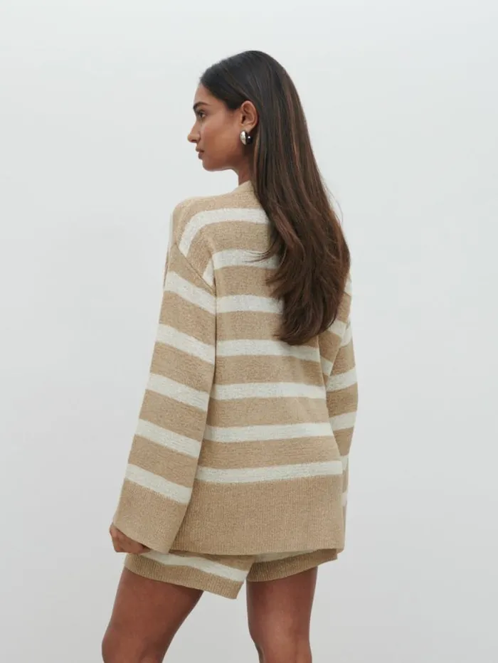 Pretty Lavish Knitwear Women Dakota Stripe Knit Jumper Beige And Cream Stripe