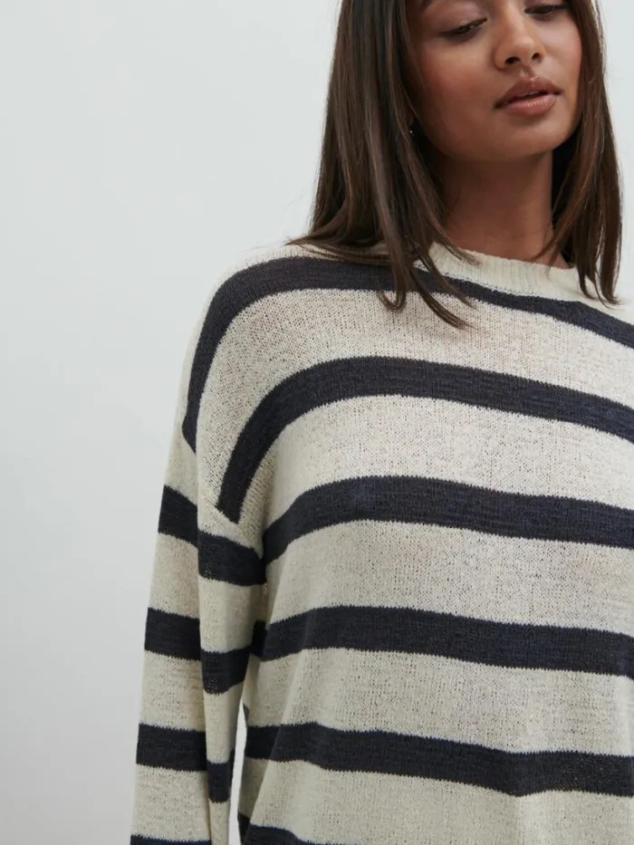 Pretty Lavish Knitwear Women Dakota Stripe Knit Jumper Cream And Navy Stripe