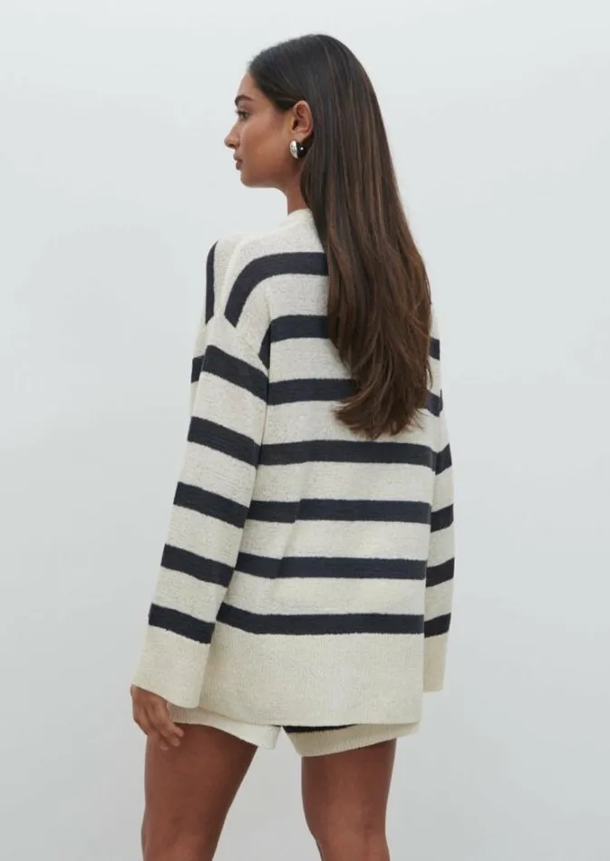 Pretty Lavish Knitwear Women Dakota Stripe Knit Jumper Cream And Navy Stripe