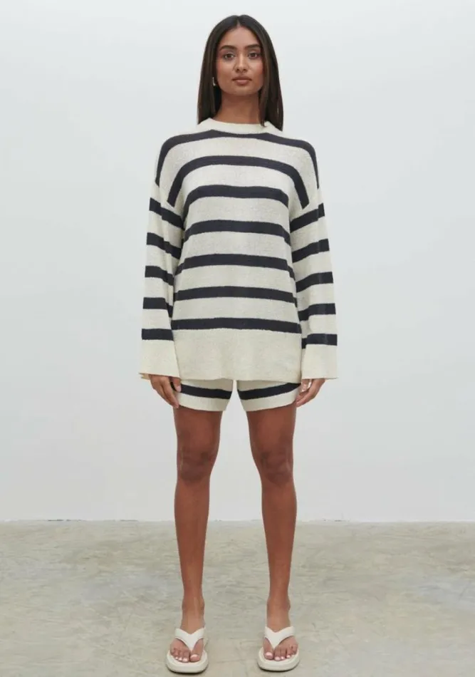 Pretty Lavish Knitwear Women Dakota Stripe Knit Jumper Cream And Navy Stripe