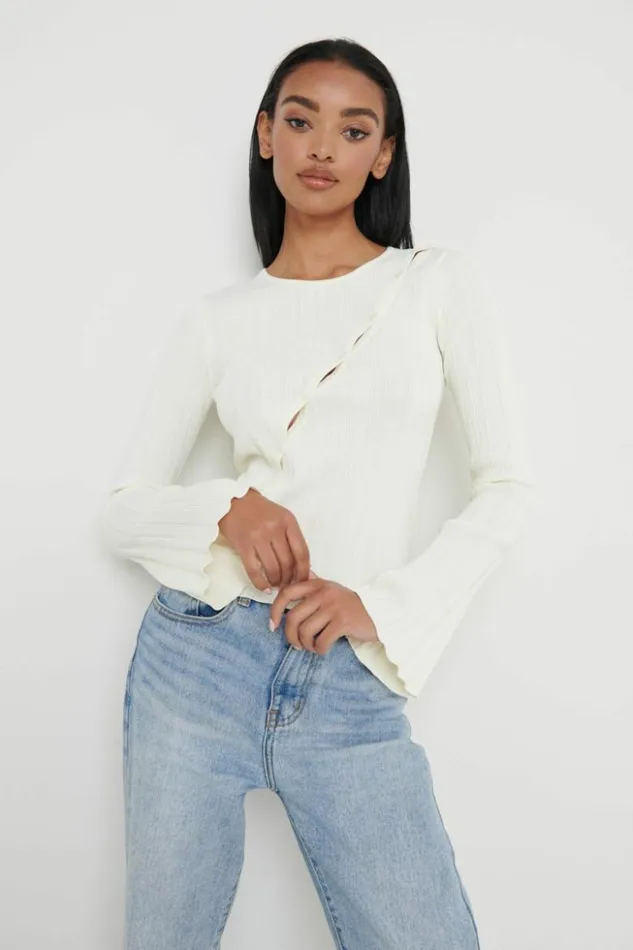 Pretty Lavish Knitwear Women Eden Cut Out Button Knit Top Cream