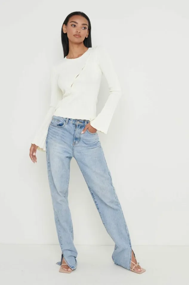 Pretty Lavish Knitwear Women Eden Cut Out Button Knit Top Cream