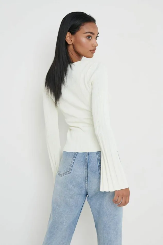 Pretty Lavish Knitwear Women Eden Cut Out Button Knit Top Cream