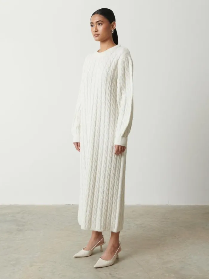 Pretty Lavish Knitwear Women Elisha Cable Knit Midaxi Dress Cream