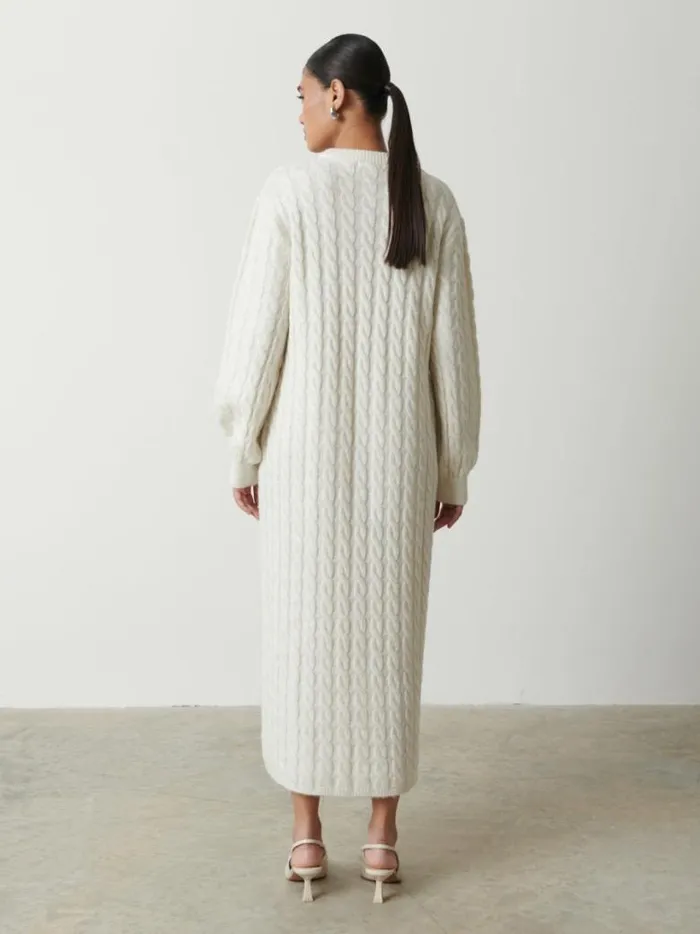 Pretty Lavish Knitwear Women Elisha Cable Knit Midaxi Dress Cream