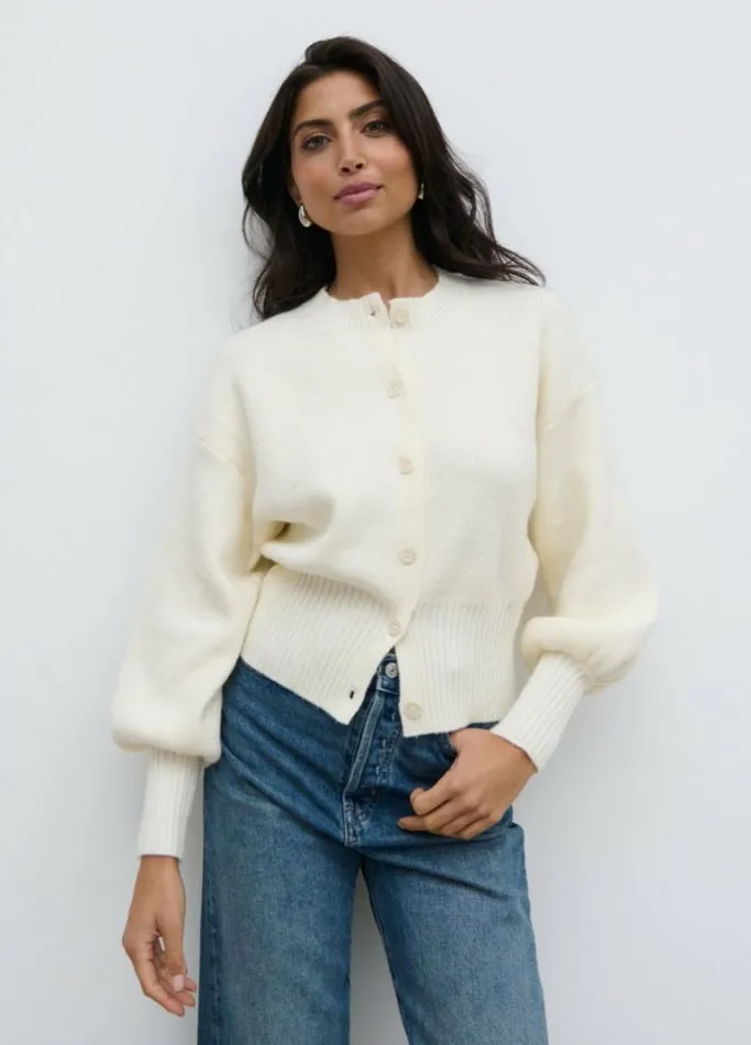 Pretty Lavish Knitwear Women Etta Knit Bomber Jacket Cream