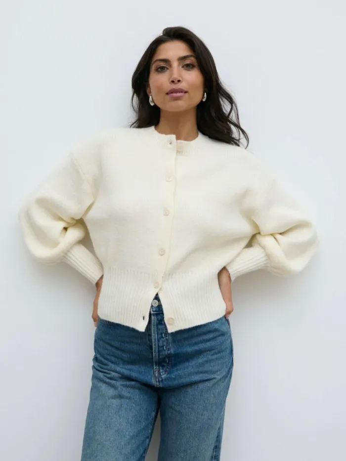 Pretty Lavish Knitwear Women Etta Knit Bomber Jacket Cream