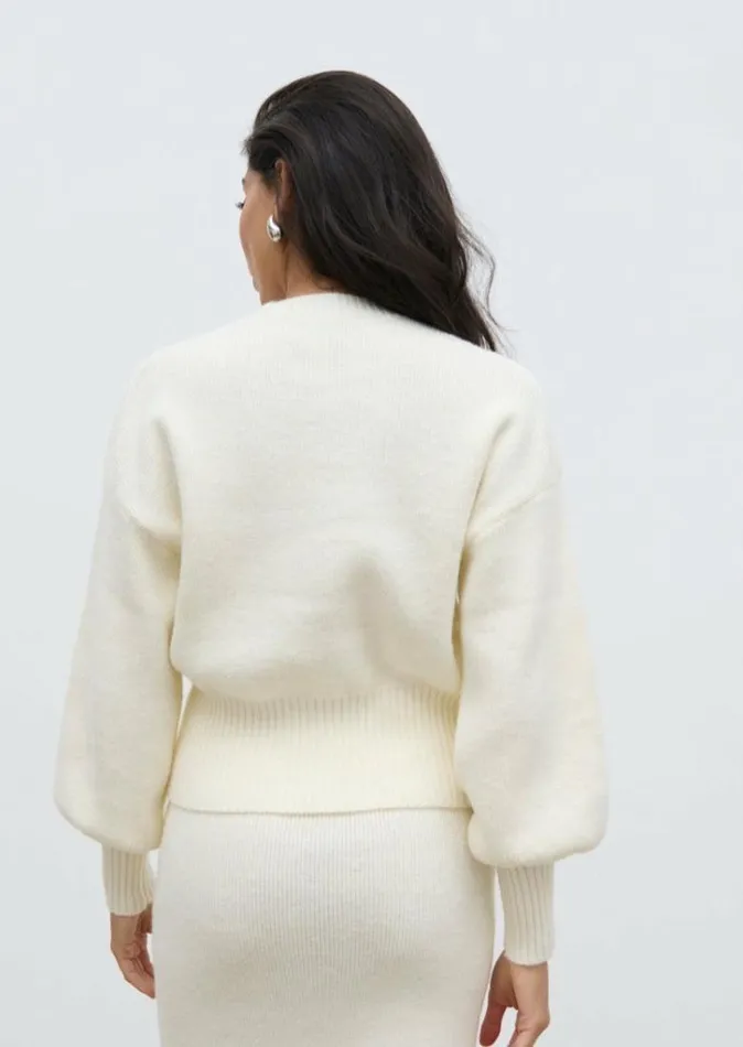 Pretty Lavish Knitwear Women Etta Knit Bomber Jacket Cream