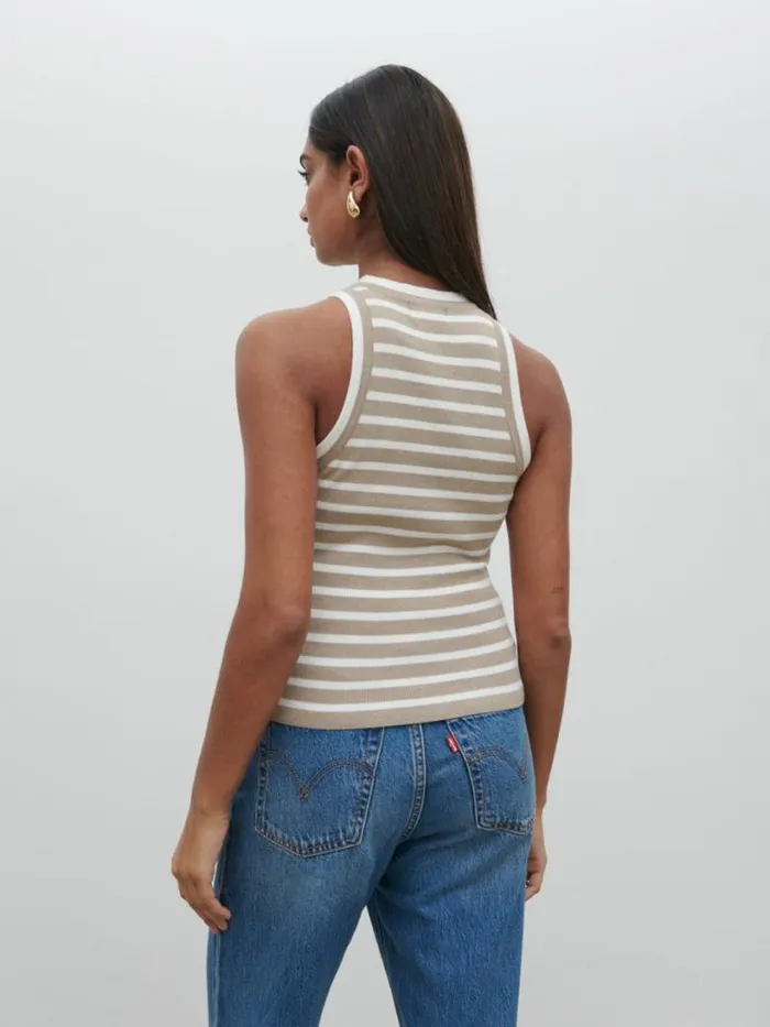 Pretty Lavish Knitwear Women Ferne Stripe Knit Racer Top Beige And Cream Stripe