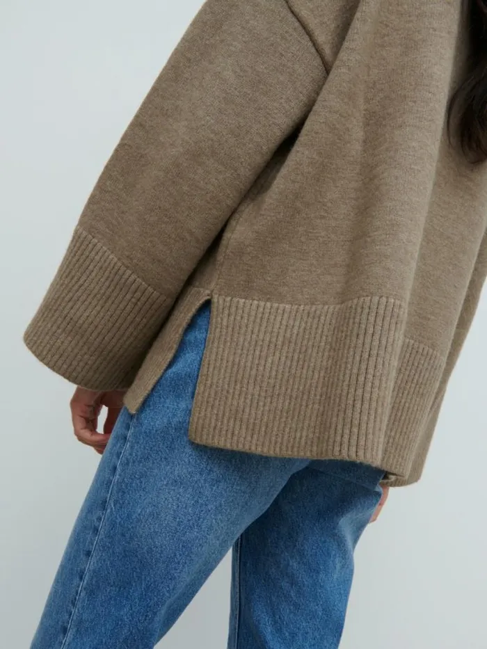 Pretty Lavish Knitwear Women Finnity Slouchy Crew Neck Knit Jumper Light Brown
