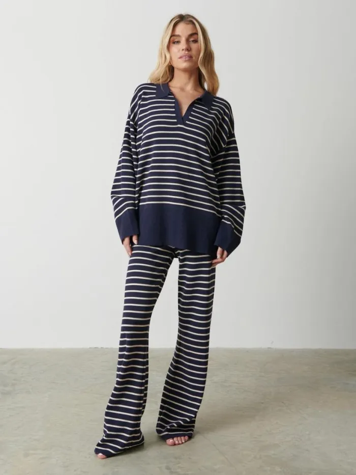 Pretty Lavish Knitwear Women Hayden Striped Jumper Navy And Cream Stripe