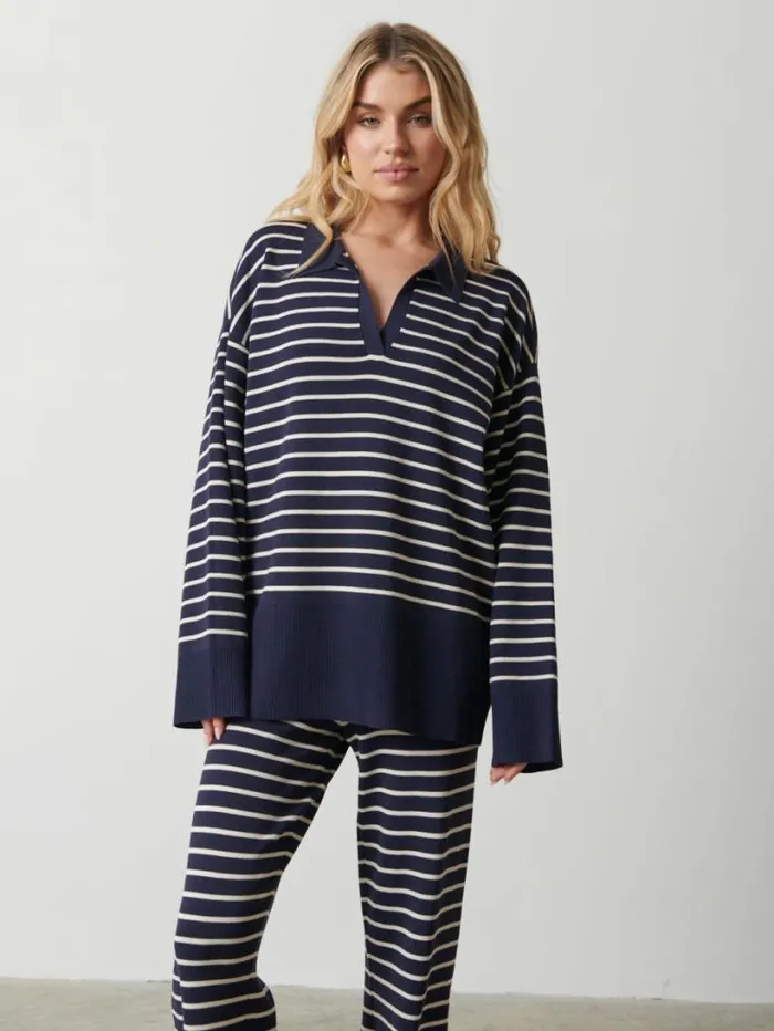 Pretty Lavish Knitwear Women Hayden Striped Jumper Navy And Cream Stripe