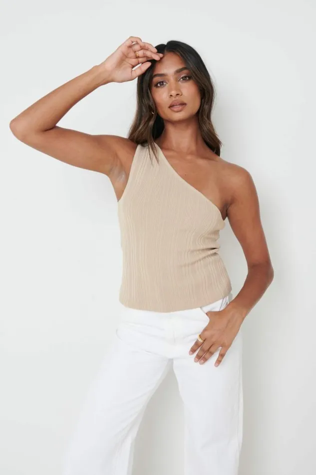 Pretty Lavish Knitwear Women Jamison One Shoulder Knit Top Beige
