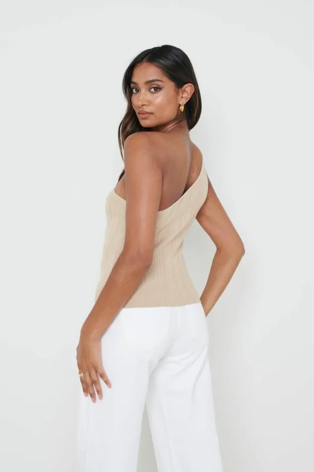 Pretty Lavish Knitwear Women Jamison One Shoulder Knit Top Beige