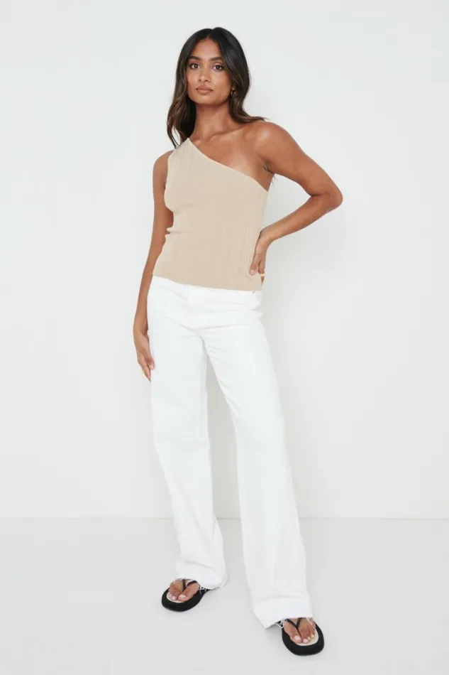 Pretty Lavish Knitwear Women Jamison One Shoulder Knit Top Beige
