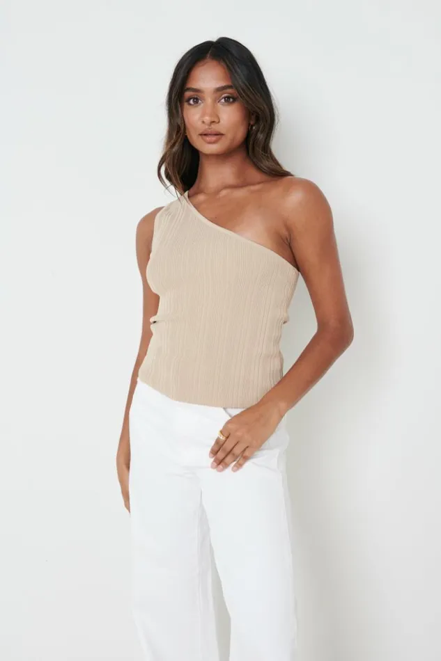 Pretty Lavish Knitwear Women Jamison One Shoulder Knit Top Beige