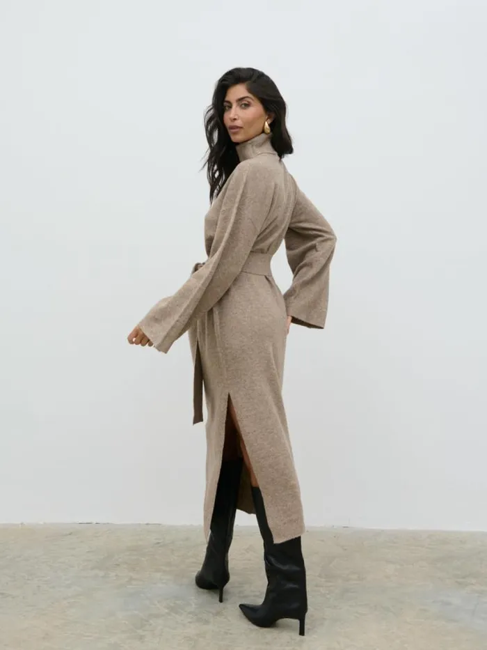 Pretty Lavish Knitwear Women Jayda Knit Roll Neck Midaxi Dress Brown
