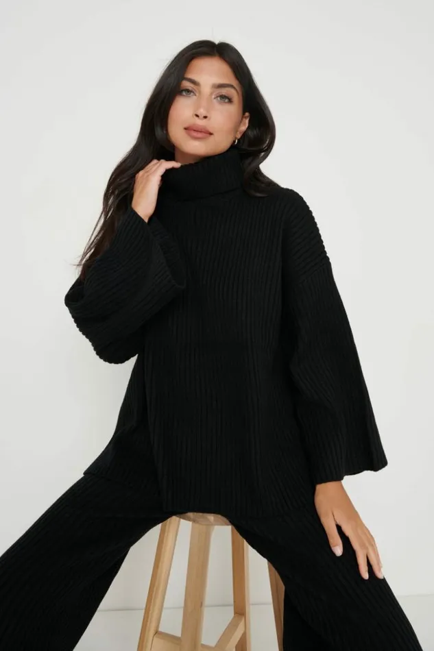Pretty Lavish Knitwear Women Lina Ribbed Jumper Black Black