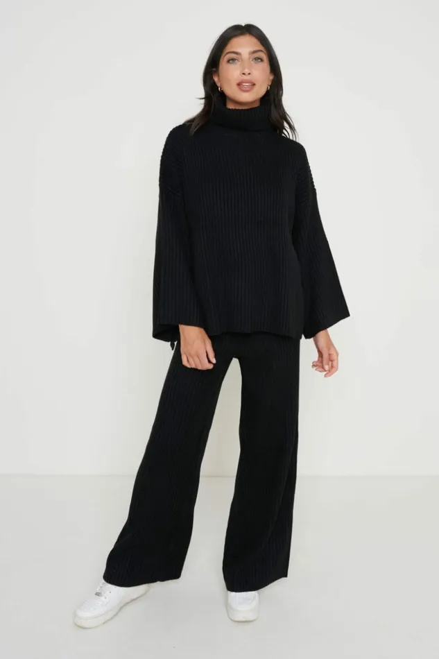 Pretty Lavish Knitwear Women Lina Ribbed Jumper Black Black