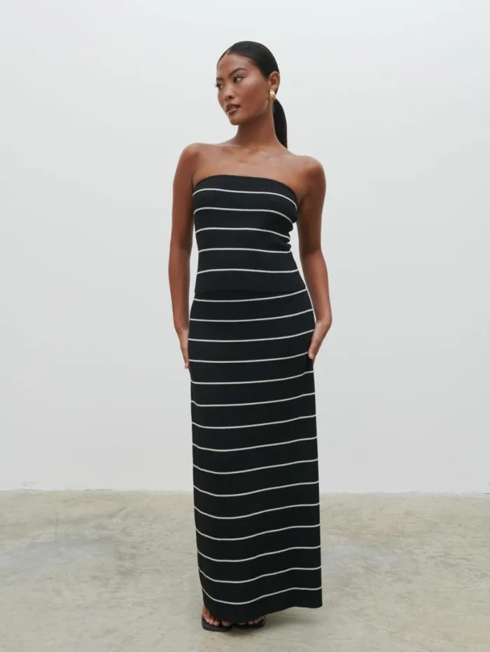 Pretty Lavish Knitwear Women Louisa Stripe Bandeau Knit Top Black And Cream Stripe