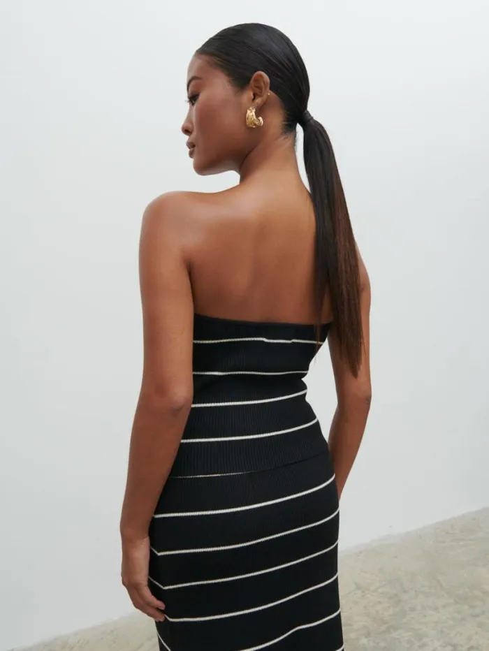 Pretty Lavish Knitwear Women Louisa Stripe Bandeau Knit Top Black And Cream Stripe