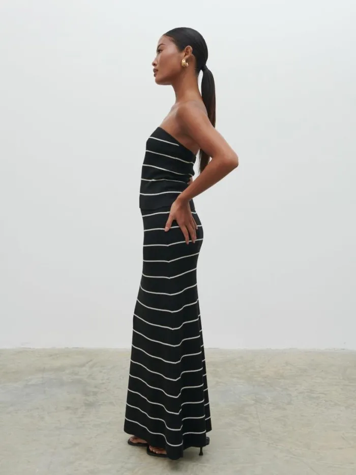 Pretty Lavish Knitwear Women Louisa Stripe Knit Skirt Black And Cream Stripe