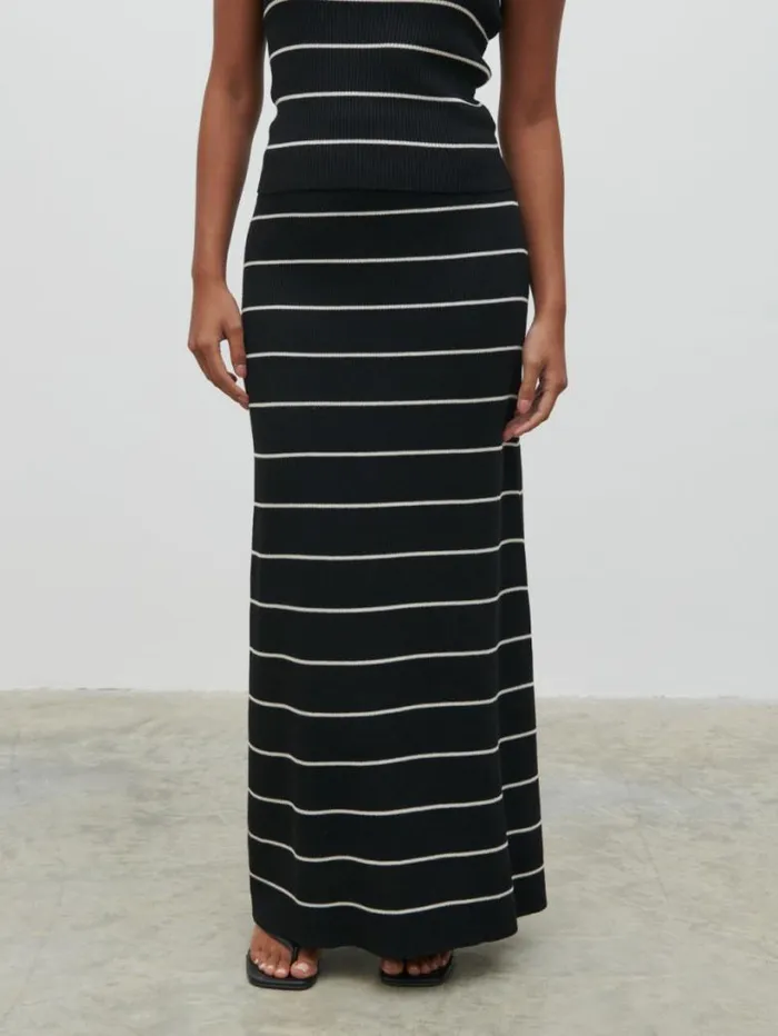 Pretty Lavish Knitwear Women Louisa Stripe Knit Skirt Black And Cream Stripe