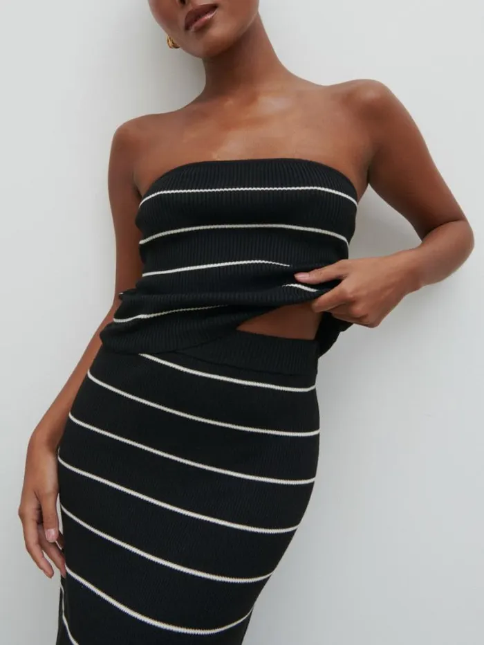 Pretty Lavish Knitwear Women Louisa Stripe Knit Skirt Black And Cream Stripe