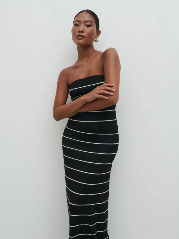 Pretty Lavish Knitwear Women Louisa Stripe Knit Skirt Black And Cream Stripe
