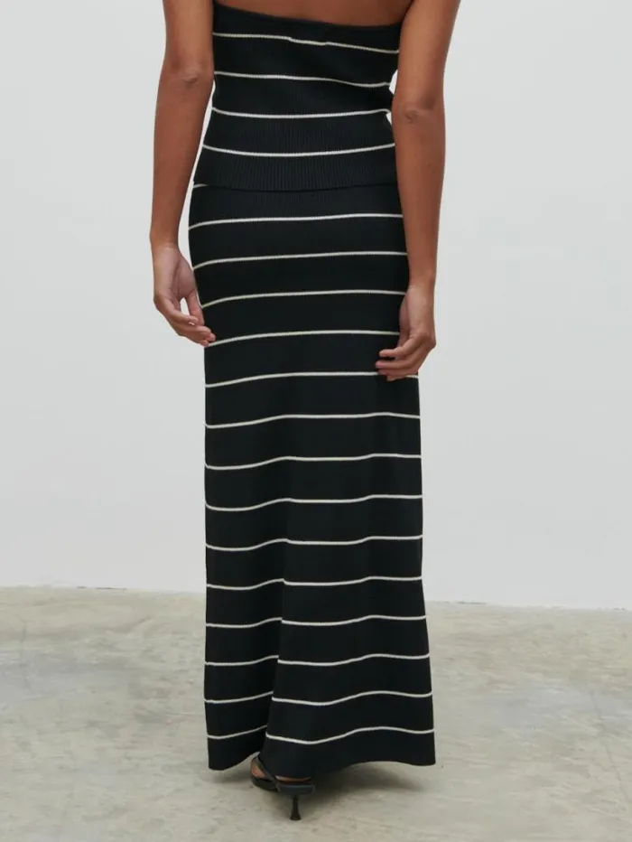 Pretty Lavish Knitwear Women Louisa Stripe Knit Skirt Black And Cream Stripe
