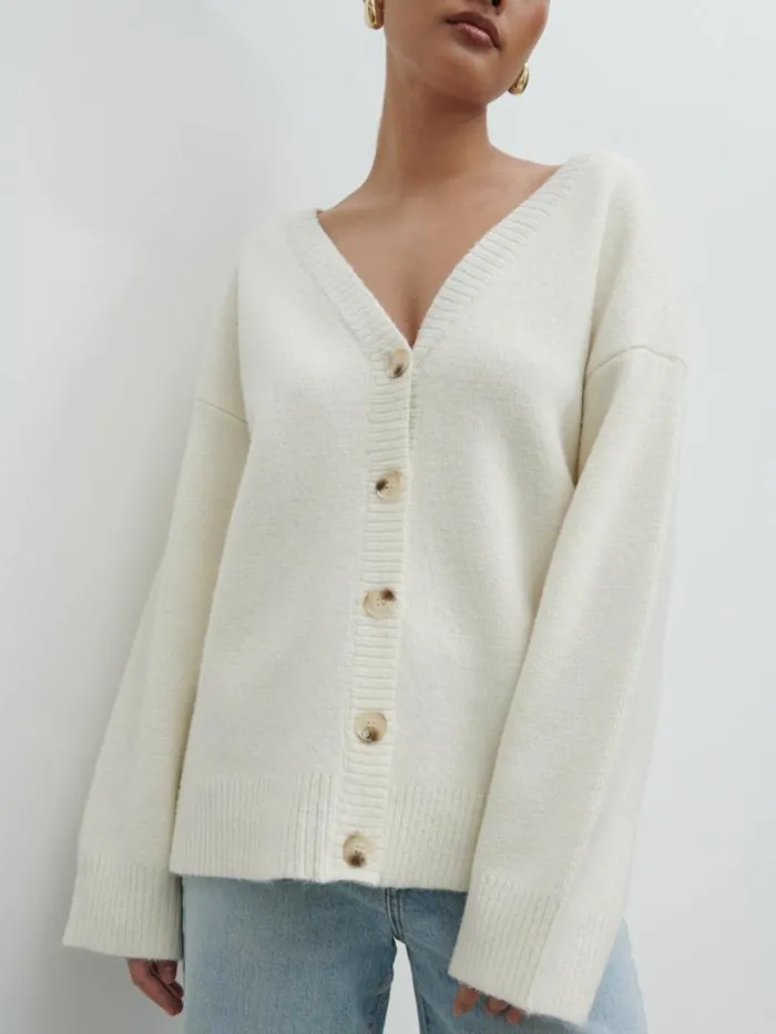 Pretty Lavish Knitwear Women Makai Oversized Cardigan Cream