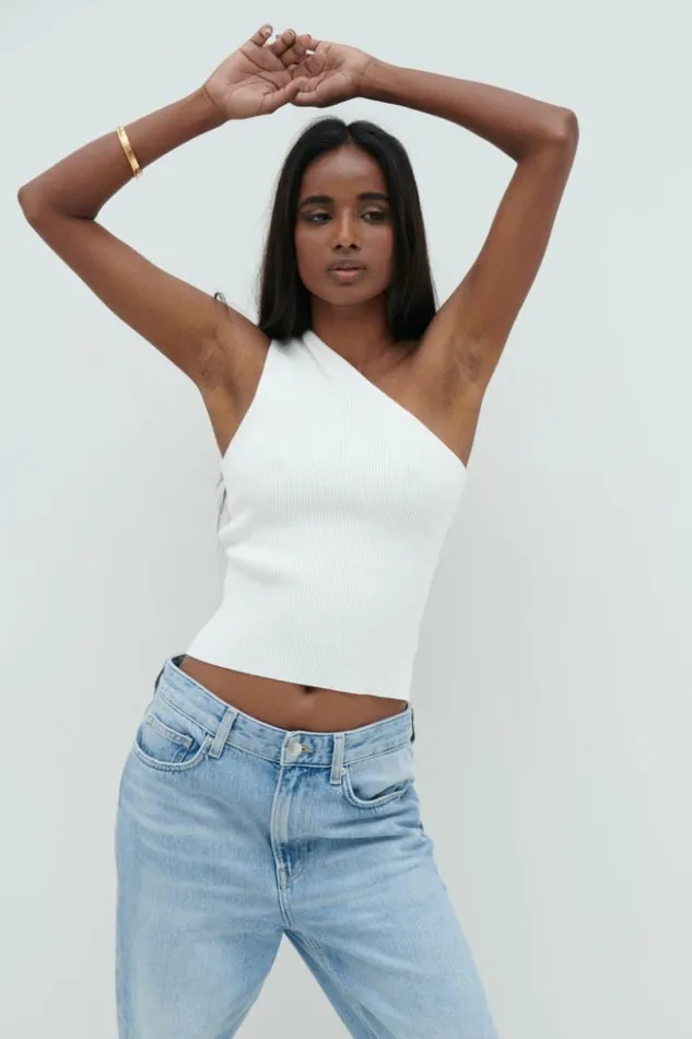 Pretty Lavish Knitwear Women Mckay One Shoulder Knit Top Cream