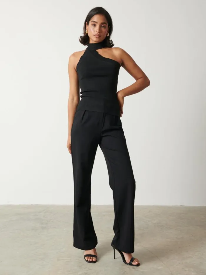 Pretty Lavish Knitwear Women Mia Turtle Neck Asymmetric Knit Top Black