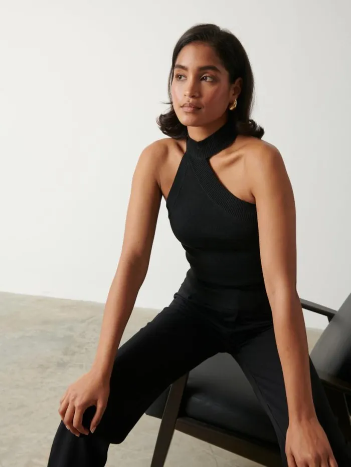 Pretty Lavish Knitwear Women Mia Turtle Neck Asymmetric Knit Top Black