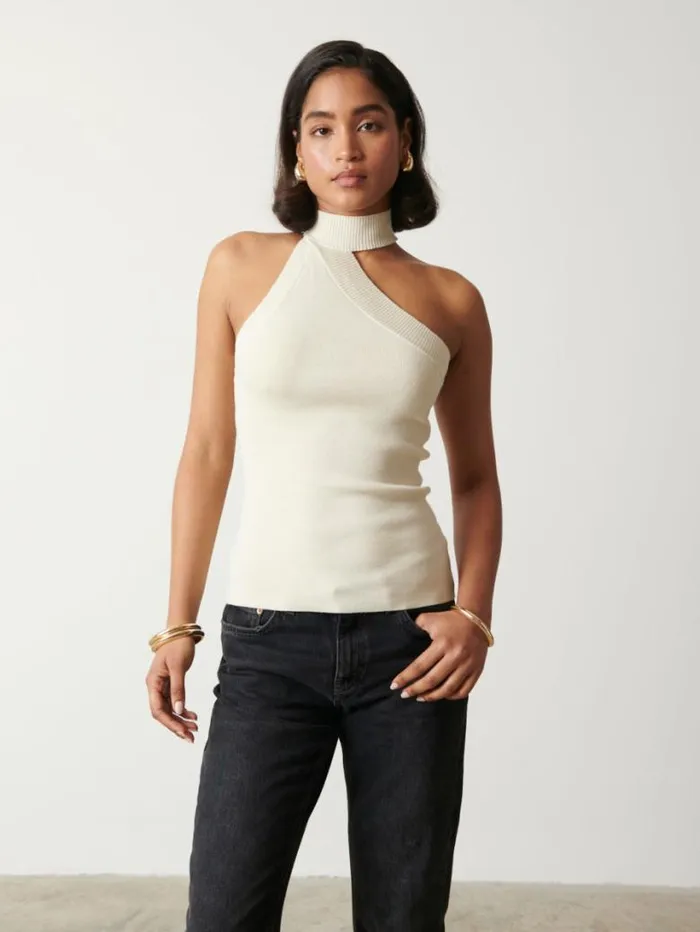 Pretty Lavish Knitwear Women Mia Turtle Neck Asymmetric Knit Top Cream