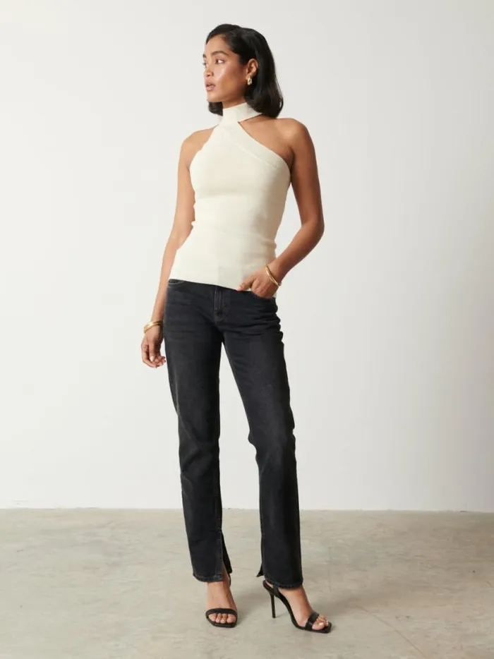 Pretty Lavish Knitwear Women Mia Turtle Neck Asymmetric Knit Top Cream