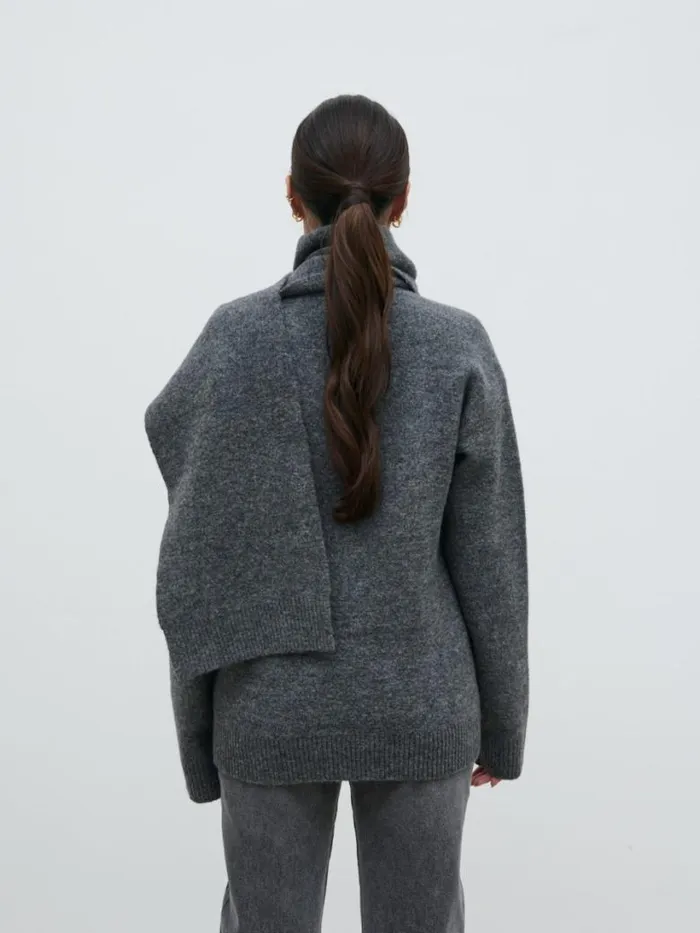 Pretty Lavish Knitwear Women Murphy Cardigan Knit Scarf Set Grey