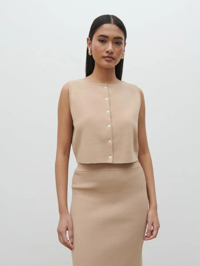Pretty Lavish Knitwear Women Reese Knit Waistcoat Beige