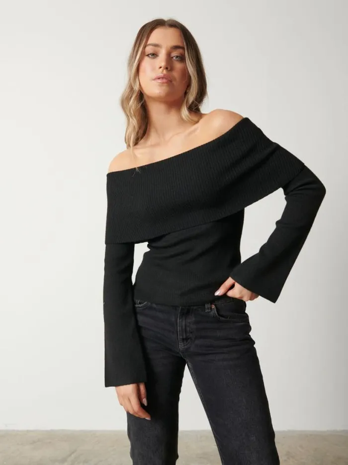 Pretty Lavish Knitwear Women Soreya Bardot Knit Top Black