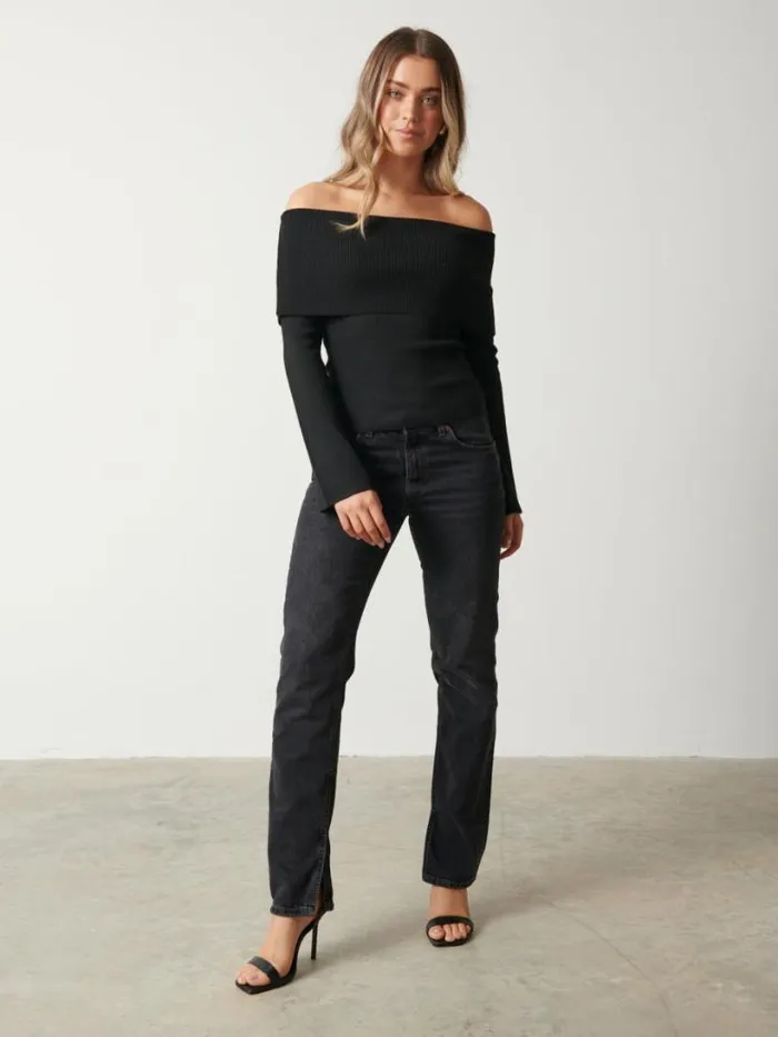 Pretty Lavish Knitwear Women Soreya Bardot Knit Top Black