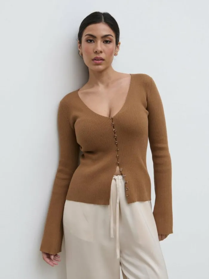 Pretty Lavish Knitwear Women Tia Knit Cardigan Brown