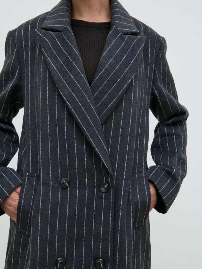 Pretty Lavish Outerwear Women Briar Pinstripe Top Coat Charcoal And White