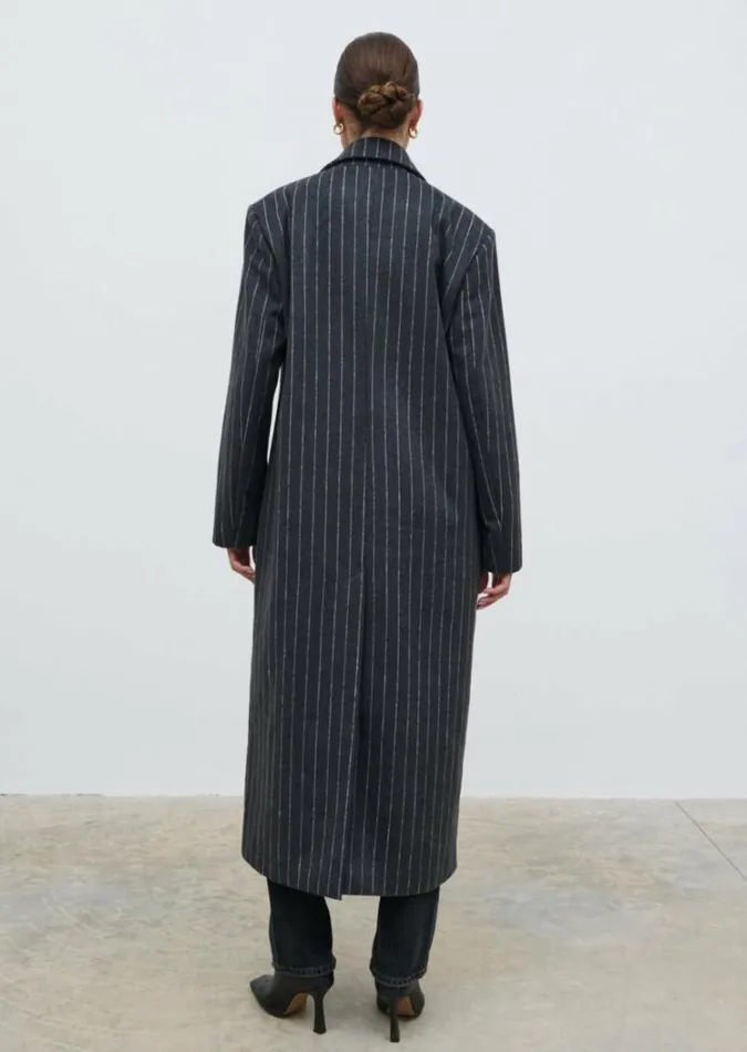 Pretty Lavish Outerwear Women Briar Pinstripe Top Coat Charcoal And White