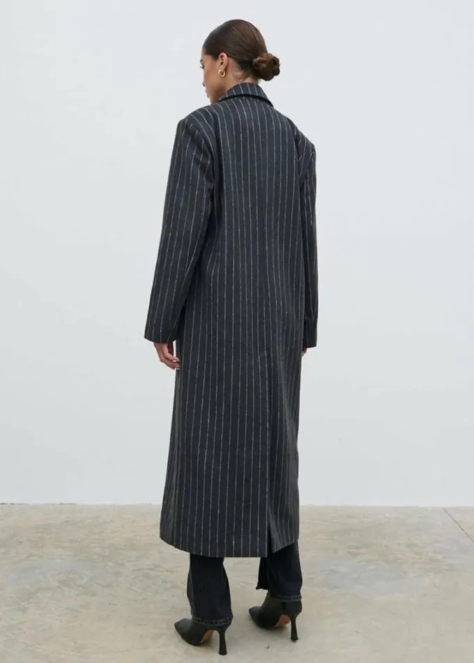 Pretty Lavish Outerwear Women Briar Pinstripe Top Coat Charcoal And White